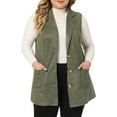thumbnail image 1 of Agnes Orinda Veste Sans Manches pour Femmes Grande Taille Col Cranté Décontractée Utilitaire en Suède 4X Vert, 1 of 6