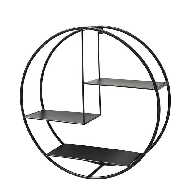 Industrial Round Metal Wall Shelf, 3 Levels, Floating, Scandi