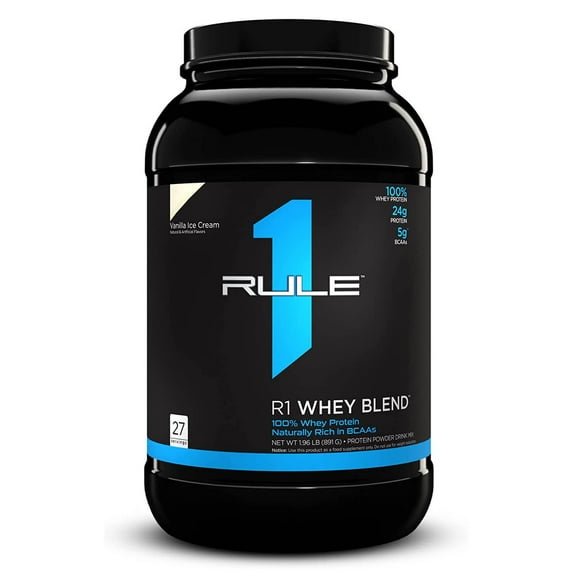 Rule 1 Proteins Whey Protein – 24g Fast-Acting Protein from All-Whey Sources with Naturally Occurring EAAs & BCAAs for Workout Recovery or Anytime Use (2 Pounds, Vanilla Ice Cream)