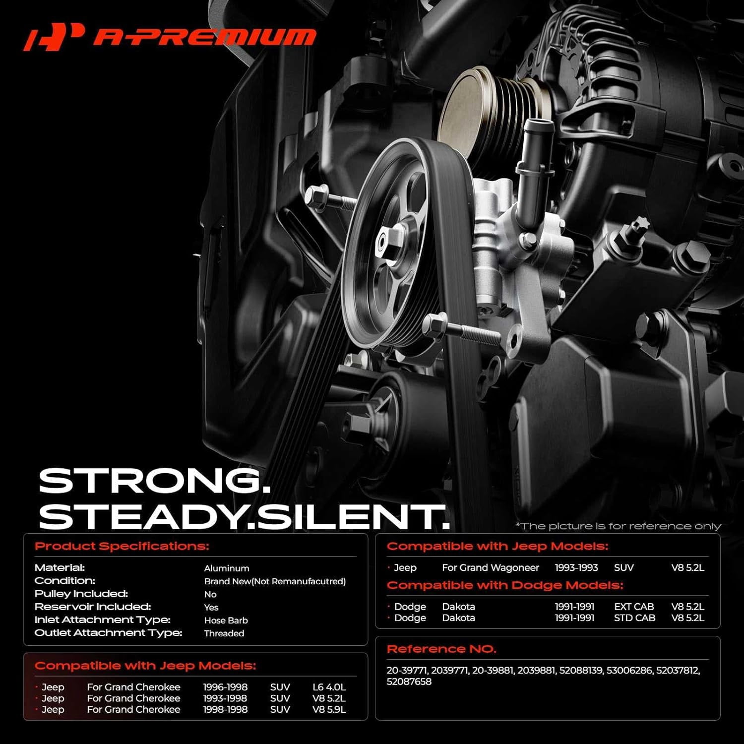 A-Premium Power Steering Pump with Reservoir Replacement for Jeep Grand Cherokee 1994-1998 Dodge Dakota 1991