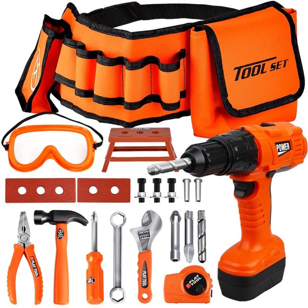TOY Life Kids Tool Set with Kids Tool Belt & Electronic Toy Drill Construction Tool Set for