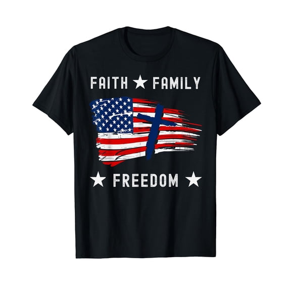 Faith Family Freedom America Patriotic Christian Black T-Shirt