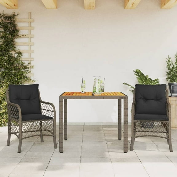 vidaXL Bistro Set with Cushions Outdoor Garden Furniture 3 Piece Poly Rattan