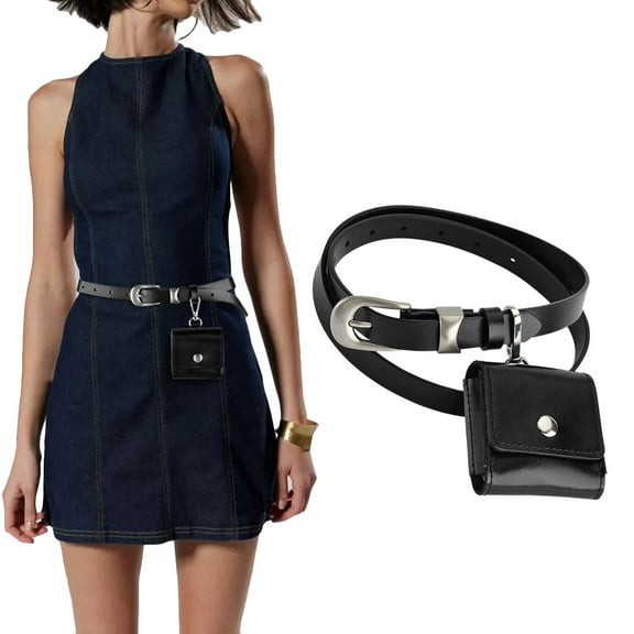 TAZAG genuine leather women's belt with mini waist bag headphone bag