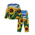 thumbnail image 2 of Kll Landscape With Sunflowers Print Women'S Long Sleeve Pajamas With Pants Sleepwear Loungewear 2 Set-Medium, 2 of 9