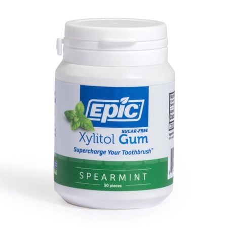Epic Xylitol Chewing Gum - Sugar Free & Aspartame Free Chewing Gum Sweetened w/Xylitol for Dry Mouth & Gum Health (Spearmint, 50-Piece Bottle)