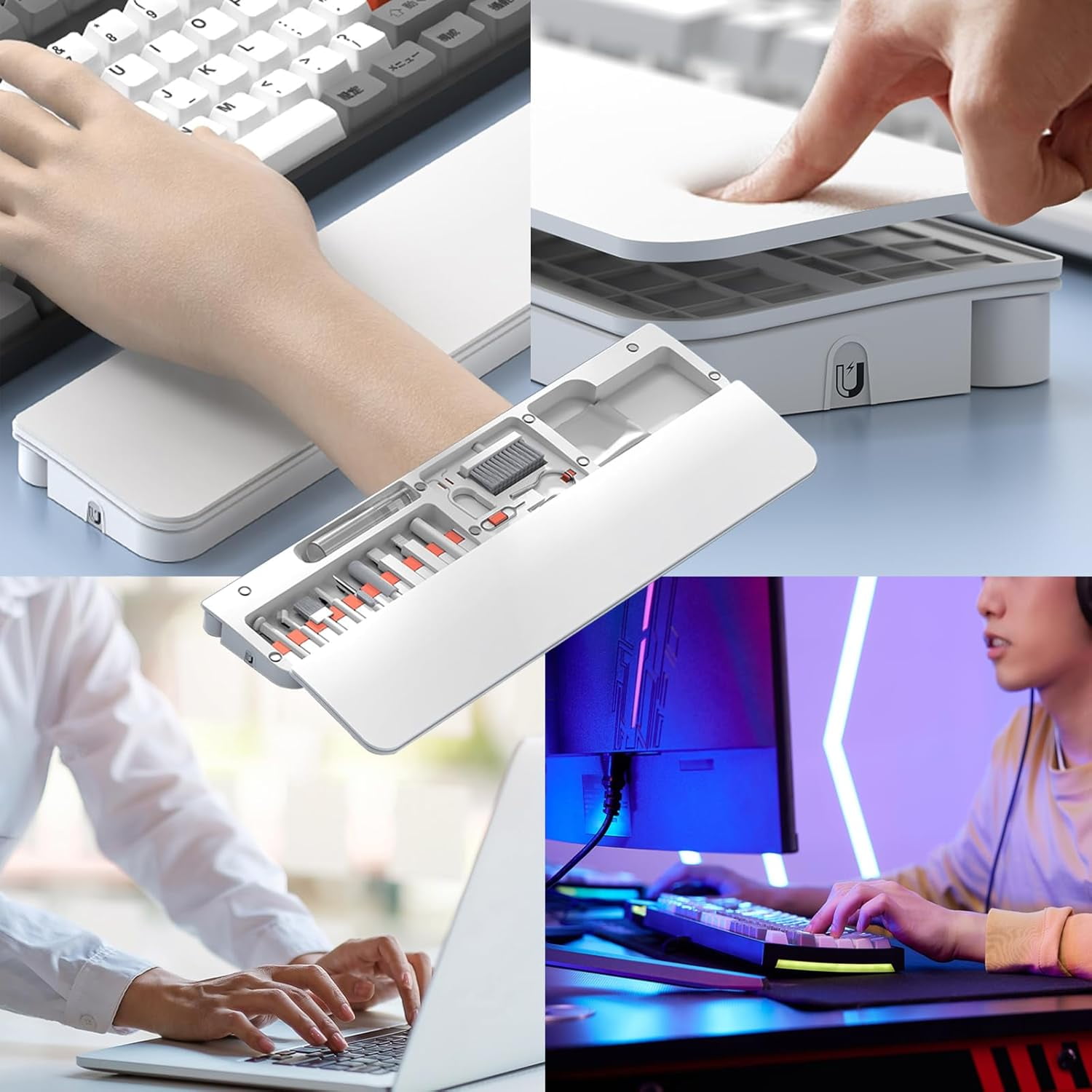 Keyboard Wrist Rest Pad with Cleaning Kit 22 in 1, Comfortable Ergonomic Wrist Support for Keyboard Typing Gaming Wrist Pad with Cleaner Kit Tool for Phone Earbuds Keyboard Cleaning