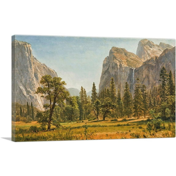 ARTCANVAS Bridal Veil Falls Yosemite Valley California Canvas Art Print by Albert Bierstadt - Size: 18" x 12" (1.50" Deep)