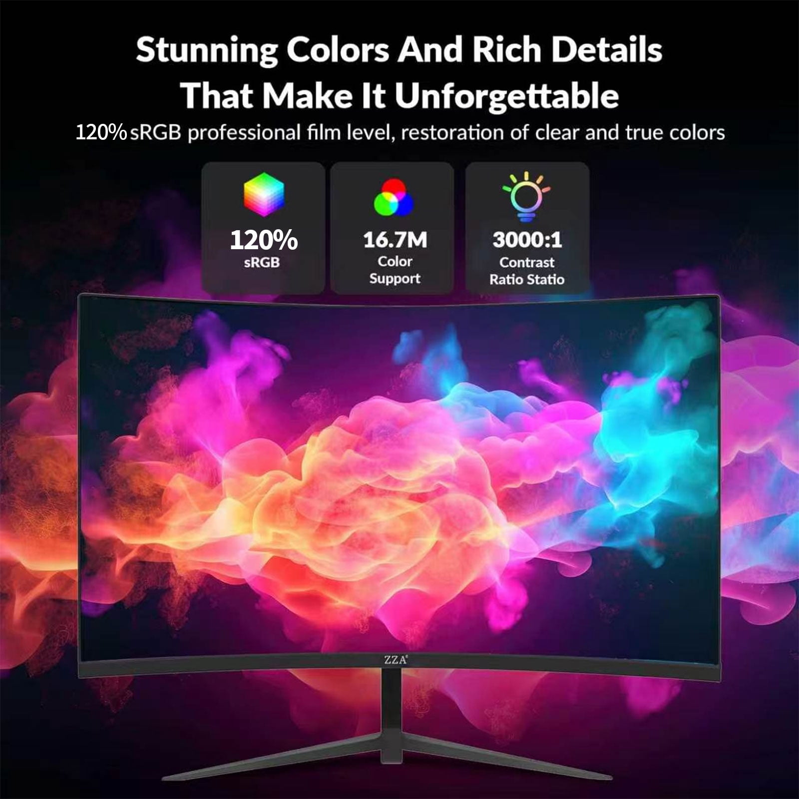 ZZA 27 inch Curved Monitor 200hz, PC Computer Gaming Monitor FHD 1080P, 1800R, Frameless, Home Office Movies
