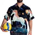 thumbnail image 4 of Starry Unicorn Men's Short Sleeve Spread Collar Poplin Button Down Casual Printed Summer Beach Unisex Shirts, 4 of 6