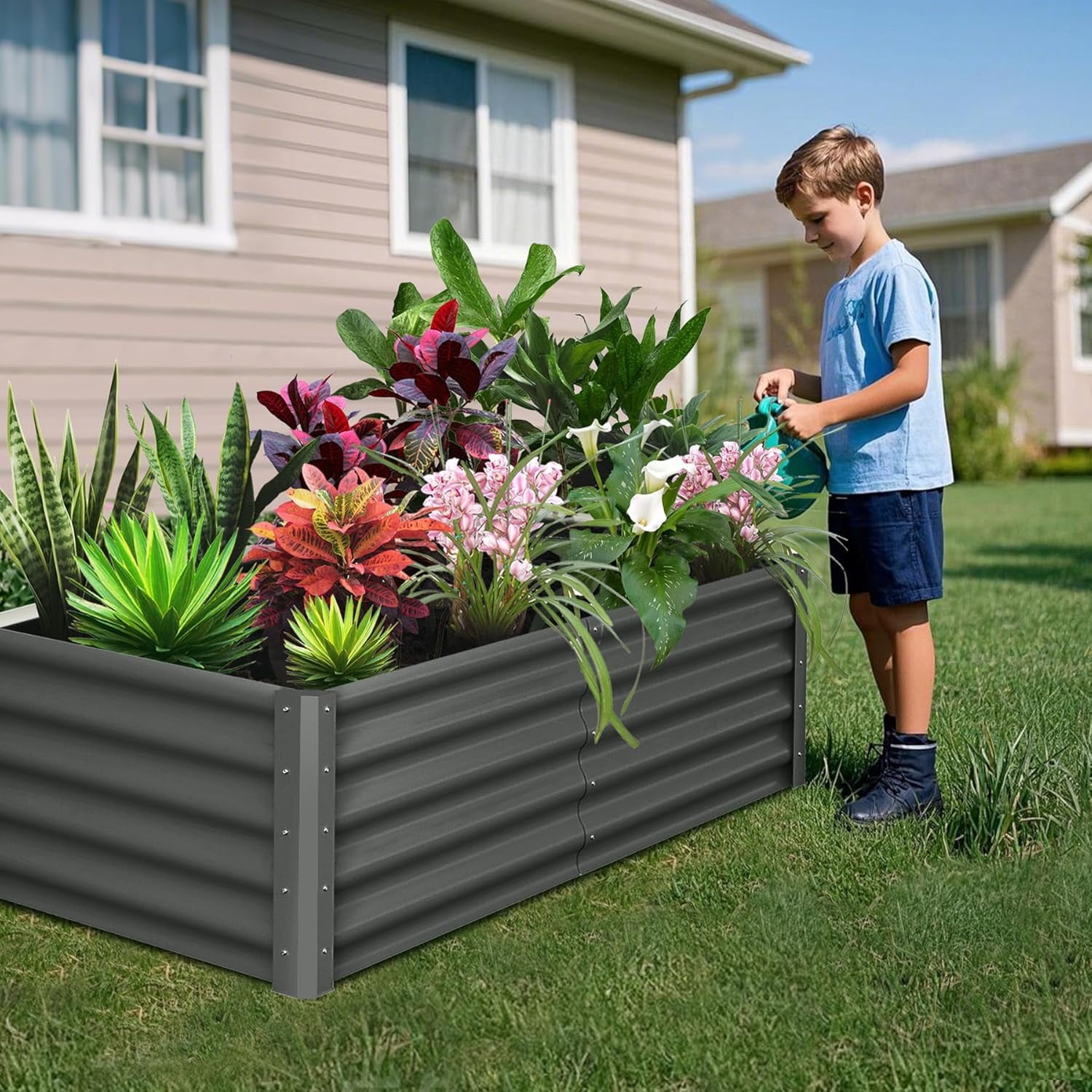 Lumiparty 2 Pack 6x3x1.5ft Metal Galvanized Raised Garden Bed, Ground Planter Box for Outdoor Vegetables Flowers, Dark Gray