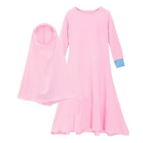 Baby Girls' Ramadan Abaya With Hijab Full Length Robe Burka Maxi Little Kid Toddler Baby Girl Dresses, Size 1 Years-14 Years