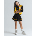 thumbnail image 2 of PureChapter Girls Clothes Cartoon Bear Letter Print Color Block Varsity Jacket & Striped Pleated Skirt 2 Piece Outfits for 7-14, 2 of 5