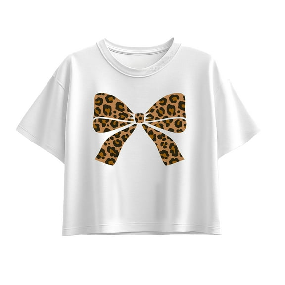 Instant Message - Leopard Print Bow - Youth Girls Boxy T-Shirt