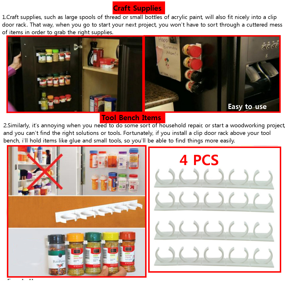 4PCS/SET Kitchen Spice Clips, Spice Gripper Jars Holder Cabinet Storage Strips (4 Strips for Holds 20 Jars） - image 10 of 12