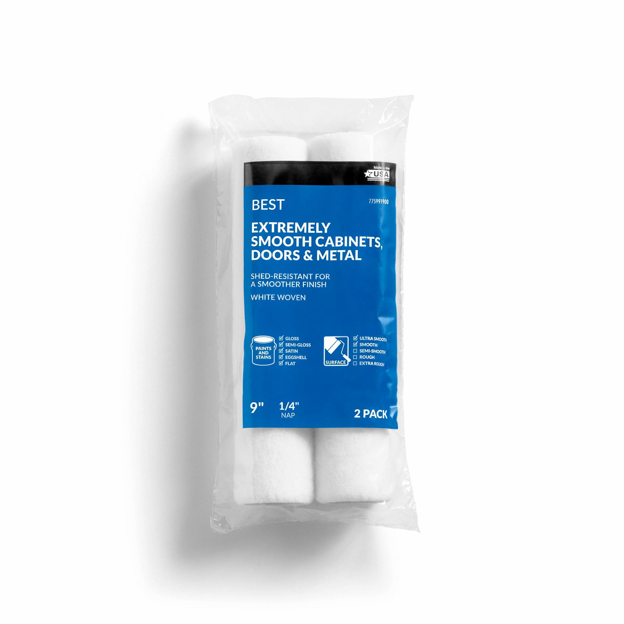 BEST 9x1/4” Nap Woven Polyester Paint Roller Cover, 2-Pack