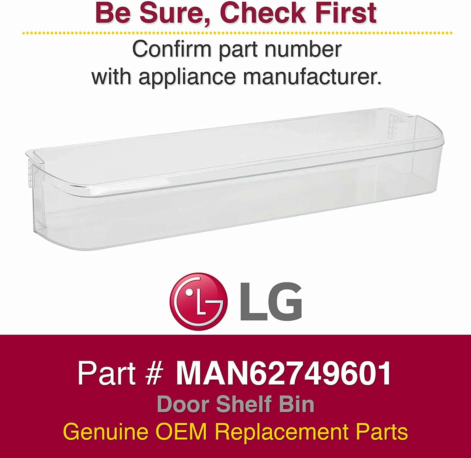 Genuine LG MAN62749601 Refrigerator Door Shelf Bin - Walmart.com