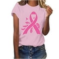 thumbnail image 2 of VKOYWKM Women's Cancer Shirts Breast Cancer Awareness T-Shirt Pink Ribbon Print Inspirational Tops Short Sleeve Crew Neck Breast Cancer Tshirts, 2 of 5