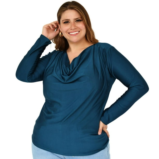 Blusa elegante de satín Roman Fashion/Tallas Extras, 1787 (Petroleo) azul petroleo 40 Roman Fashion BL-GR-1787-PETROLEO