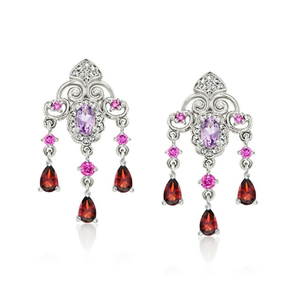 Ross-Simons 2.20 ct. t.w. Multi-Gemstone and .10 ct. t.w. Diamond Chandelier Earrings in Sterling Silver, Women's, Adult