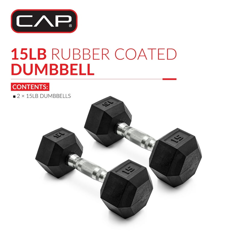Cap Barbell Rubber Coated Hex Dumbbells Set of 2 15 lb Pair 30 lbs Total