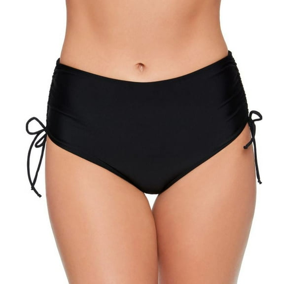 Salt   Cove Women's Black Solid Shirred-Side High-Waist Bikini Bottoms, Small