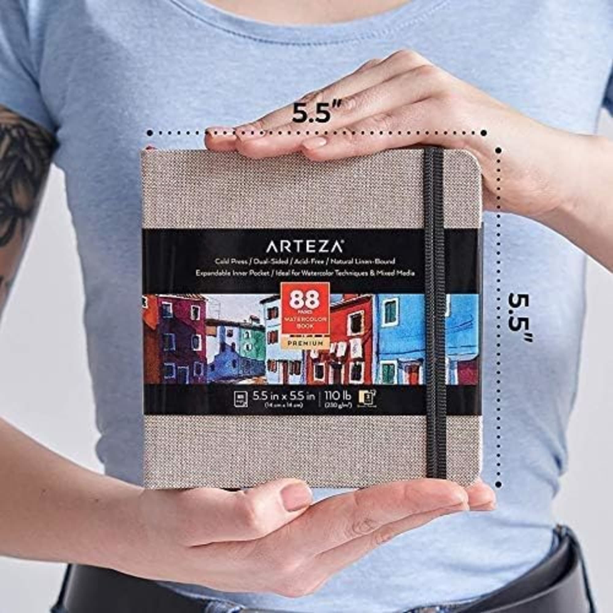 Arteza 5.5" x 5.5" Hardcover Watercolor Sketchbook, 88 Pages, Gray, Set of 3