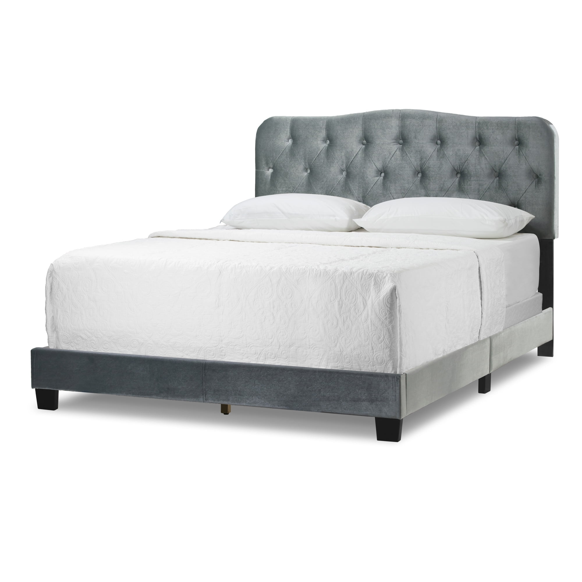 Artan Silver Grey Velvet Queen Bed with Button Tufting - Walmart.com