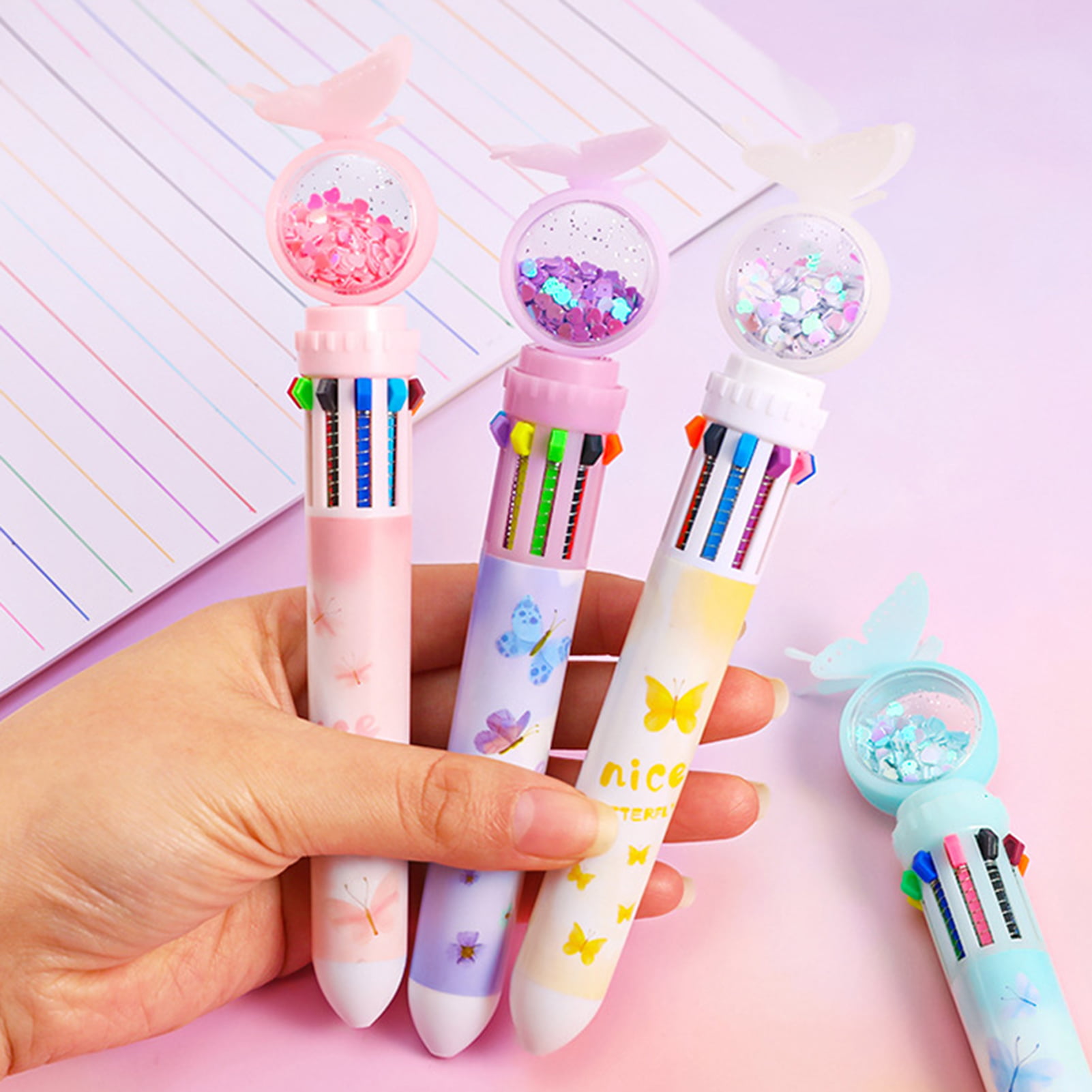3PC push type ten-color ball pen multi-color all-in-one cute girl