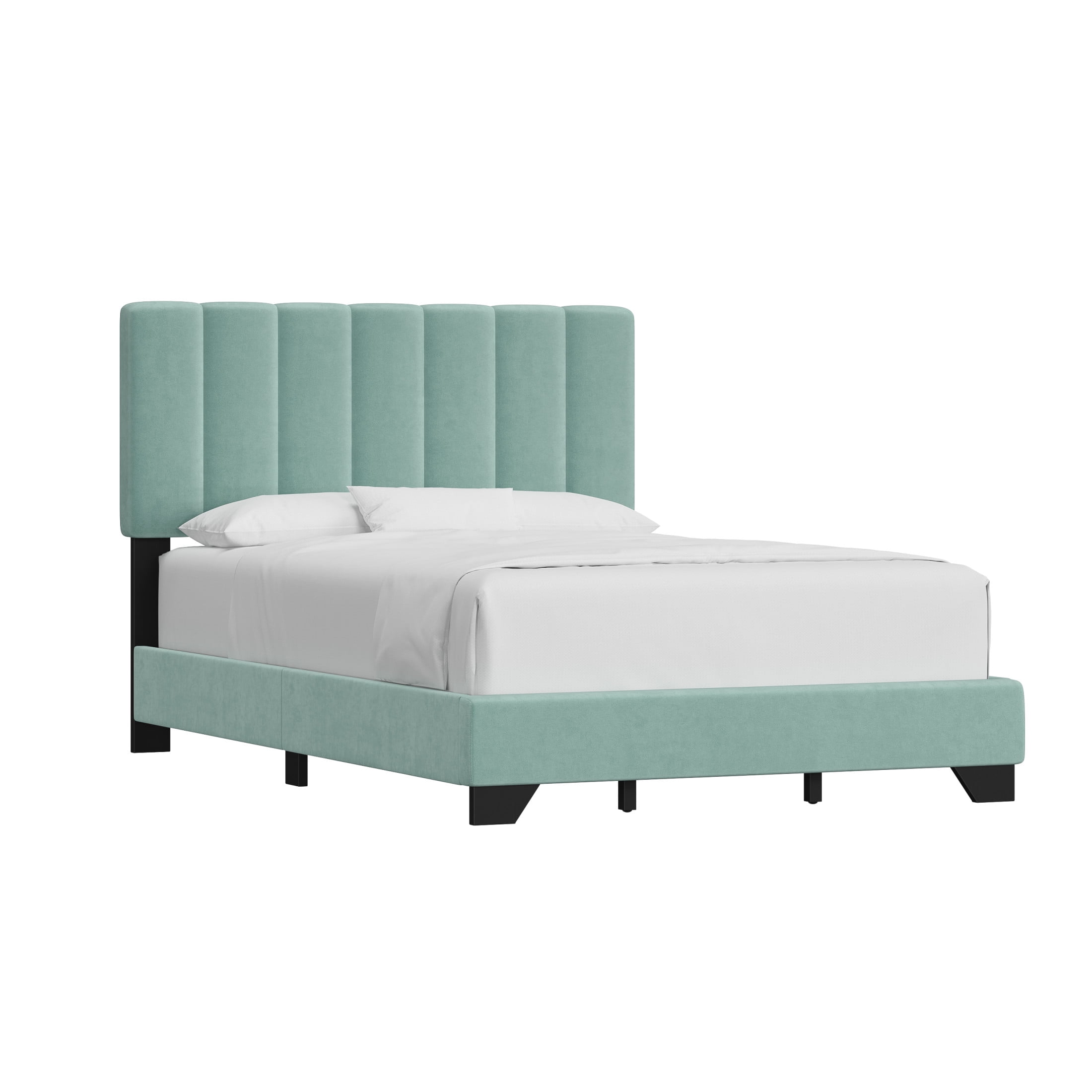 Reece Channel Stitched Upholstered Queen Bed, Caribbean Green, by Hillsdale Living Essentials