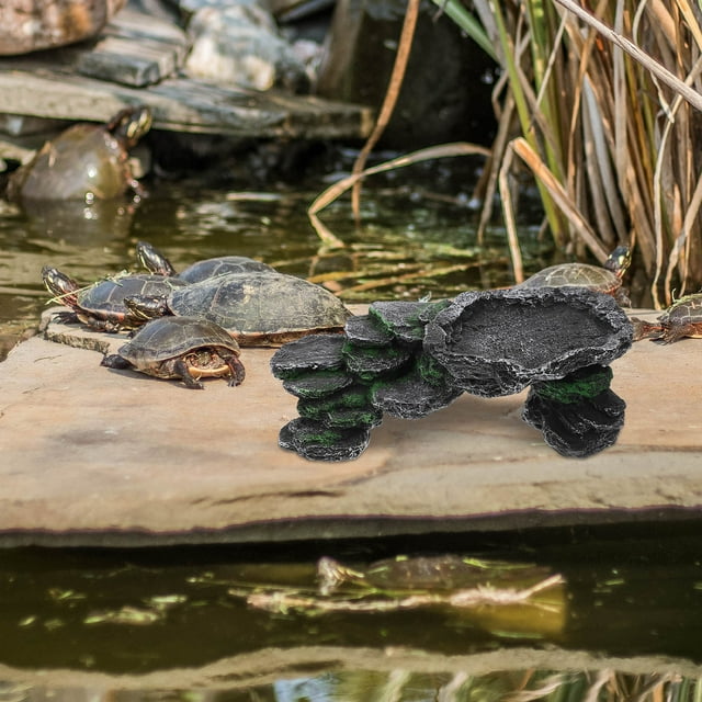 WHAMVOX Brown Resin Turtle Basking Platform and Reptile Hiding Cave Multi Functional Habitat Accessory