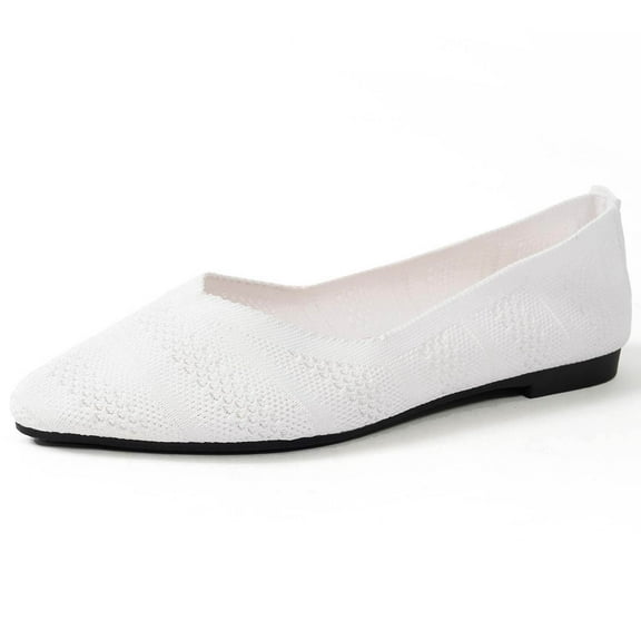 uvwlwu Women's Solid Color Pointed Toe Flat Casual Breathable Ladies' Openwork Knitted Shoes Breathable(White,8.5)