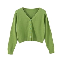Jxximdong Cardigans for Women, V Neck Cardigan Sweater Plus Jacket Solid Color Knitted Sweater, Women's Bolero Shrugs Green