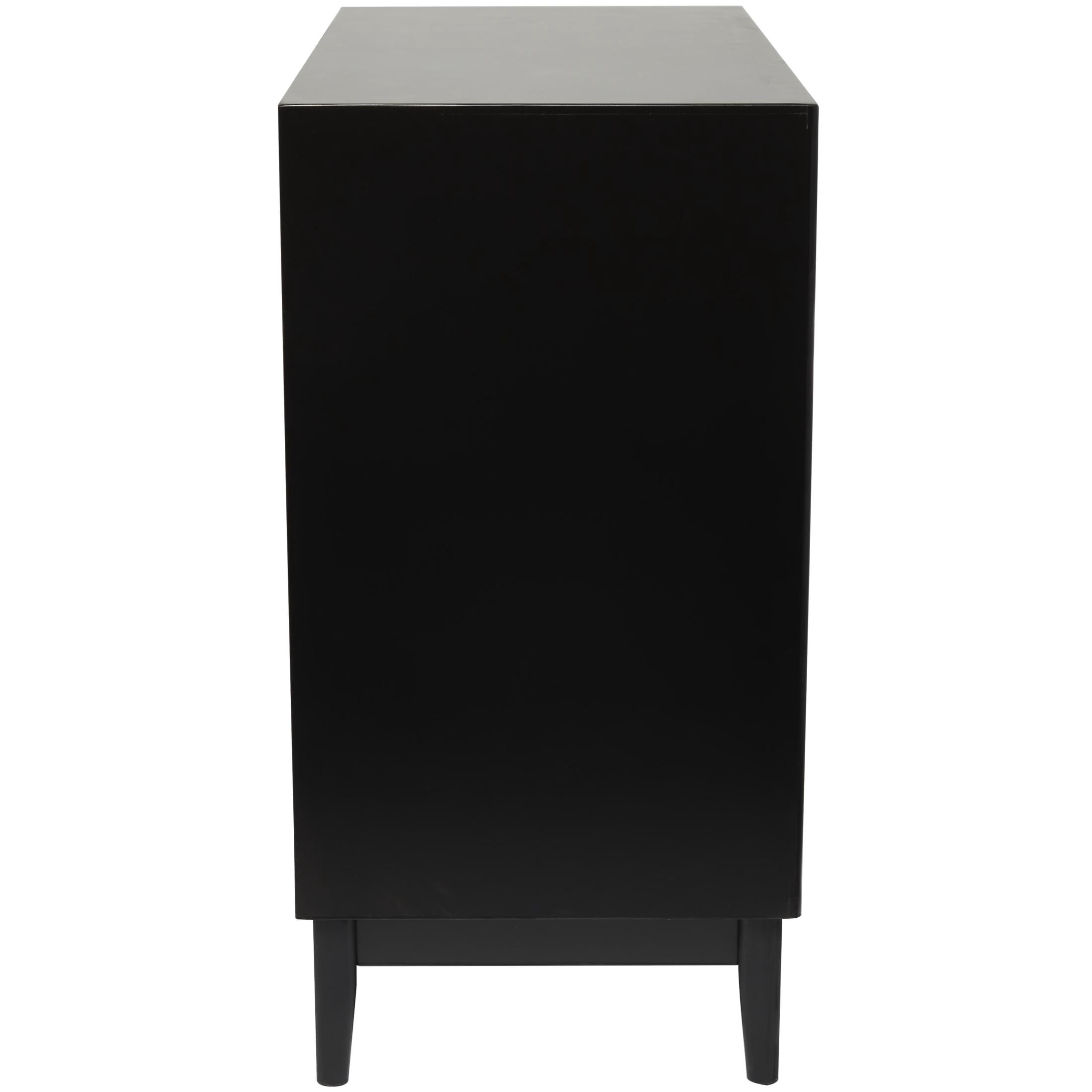 DecMode 36" x 36" Black Wood 2 Door Cabinet with Beige Rattan Doors and Gold Handles, 1-Piece