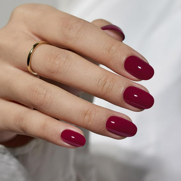 Press On Nails BtartBox Red Short Oval Fall con pegamento para uñas