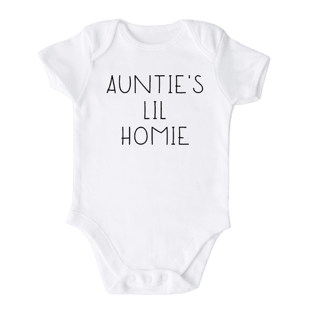 Auntie's Lil Homie Cute Baby Onesie® Brand Bodysuit Shirt Premium Custom Clothes Unisex Baby Gift for Mom Newborn 12m White
