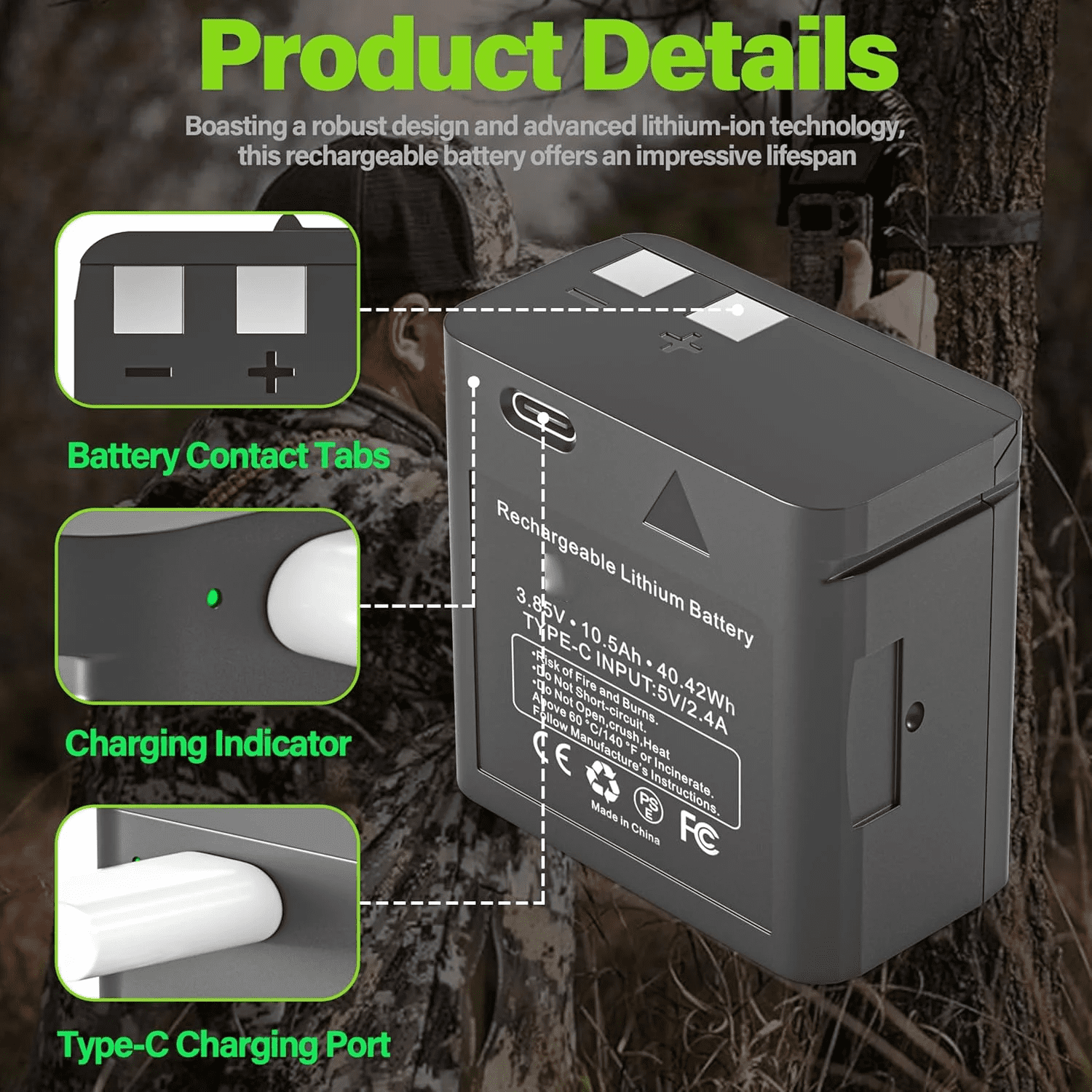 2pack Rechargeable Battery for  Cellular Trail Camera Link-Micro, Cell-Link, LM2, Link-Micro-S-LTE Hunting Trail Camera Battery with Type-C Cable
