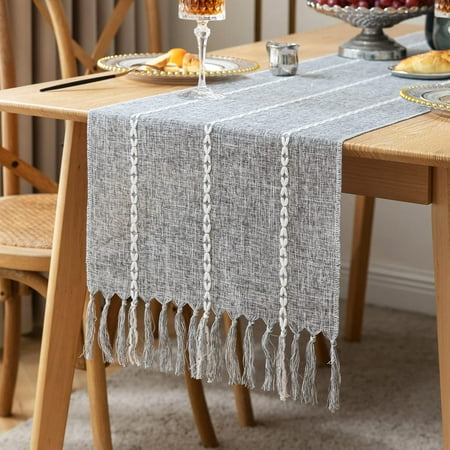 

Farmhouse Table Runner Rustic Table Runners 108 Inches Long Linen Boho Table Runner Braided Striped Grey Table Runner for Dining Party Holiday 15x108 Inches Braided Charcoal Grey