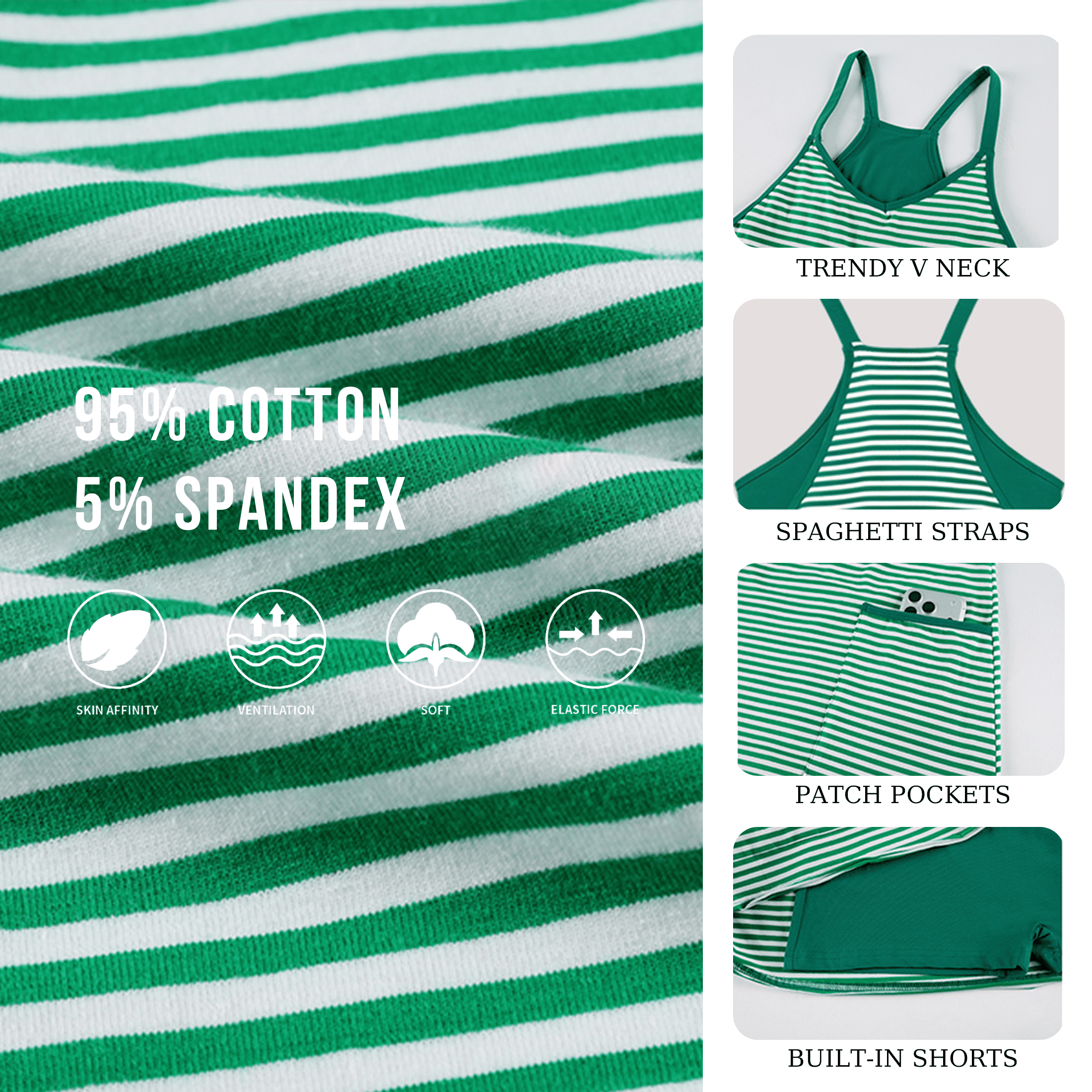 PUWEI Women's Striped Athletic Mini Dress Summer Sleeveless Built-in Shorts Tennis Workout Romper