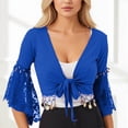 thumbnail image 2 of GJSYRH Womens 3/4 Sleeve Shrug Sheer Mesh Cardigans Tie Front Cropped Lightweight Bolero Shawl Top for Casual Going Out Blue M, 2 of 6