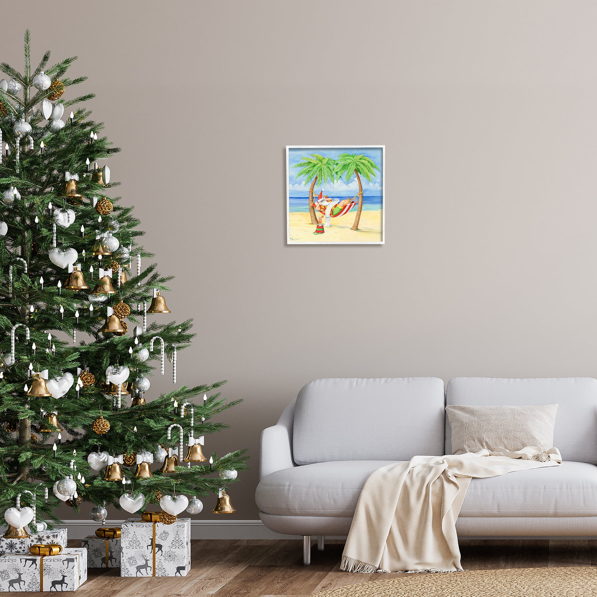 Stupell Industries Santa on Beach Hammock Holiday Painting White Framed Art Print Wall Art, 17 x 17