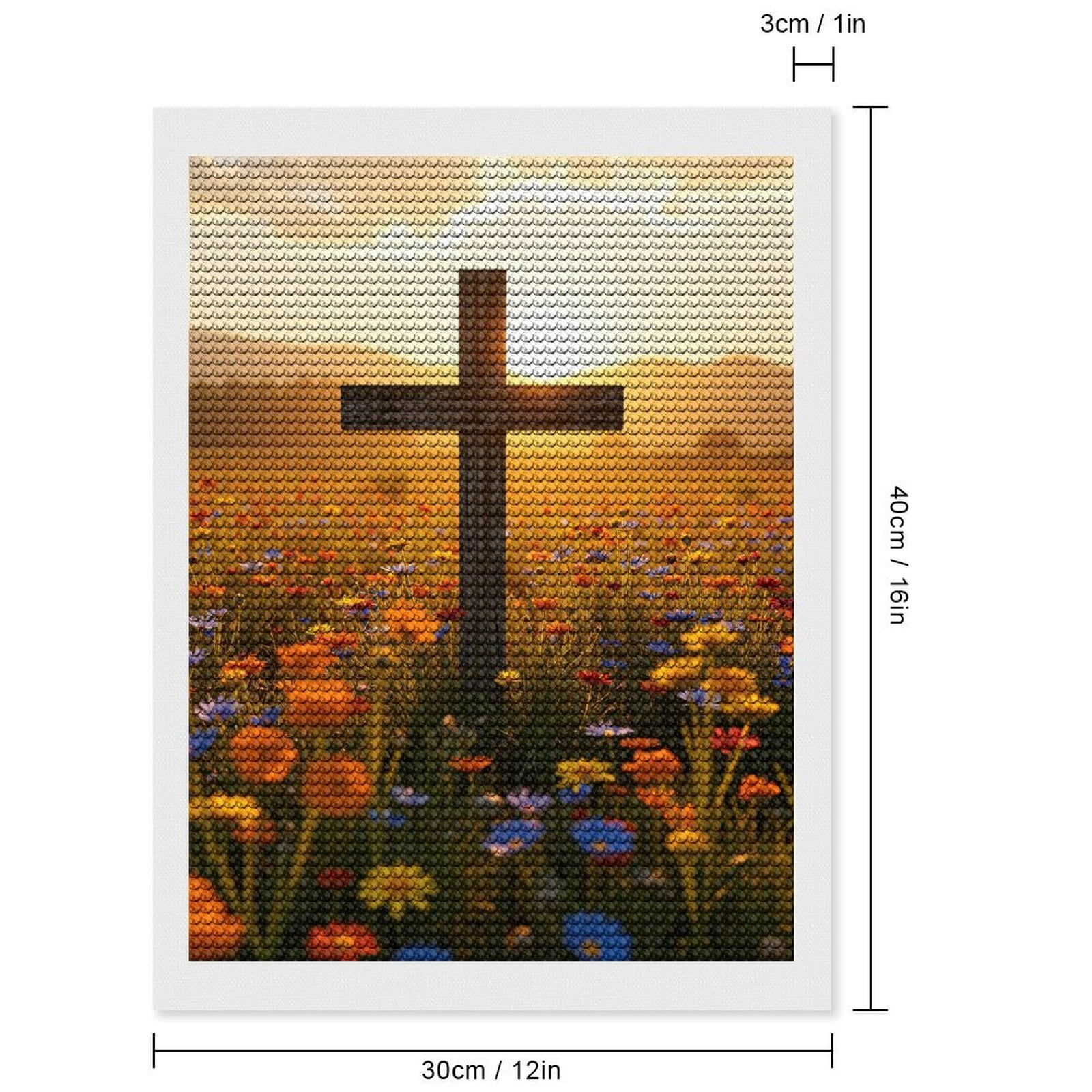 Diamond Art Kits for Adults, Sunset Meadow Wooden Cross Flowers 5D Diamond Painting Kits for Adults Beginners, DIY Full Drill Diamond Painting, Gem Art and Crafts 12x16