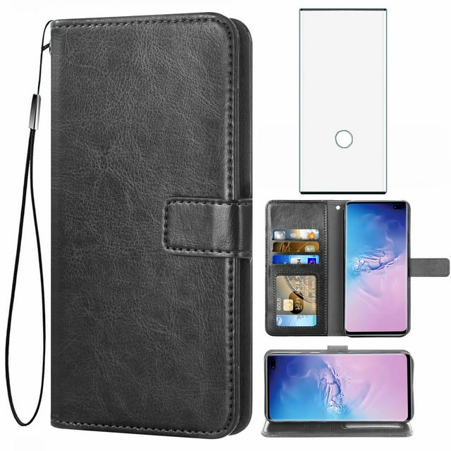 Mobile Phone Cover for Samsung Note 10 Plus, Cover Premium Pu Leather Tpu Flip Case Magnetic Closure Card Compartment Stand Function Wallet with Lanyard Protective Cover