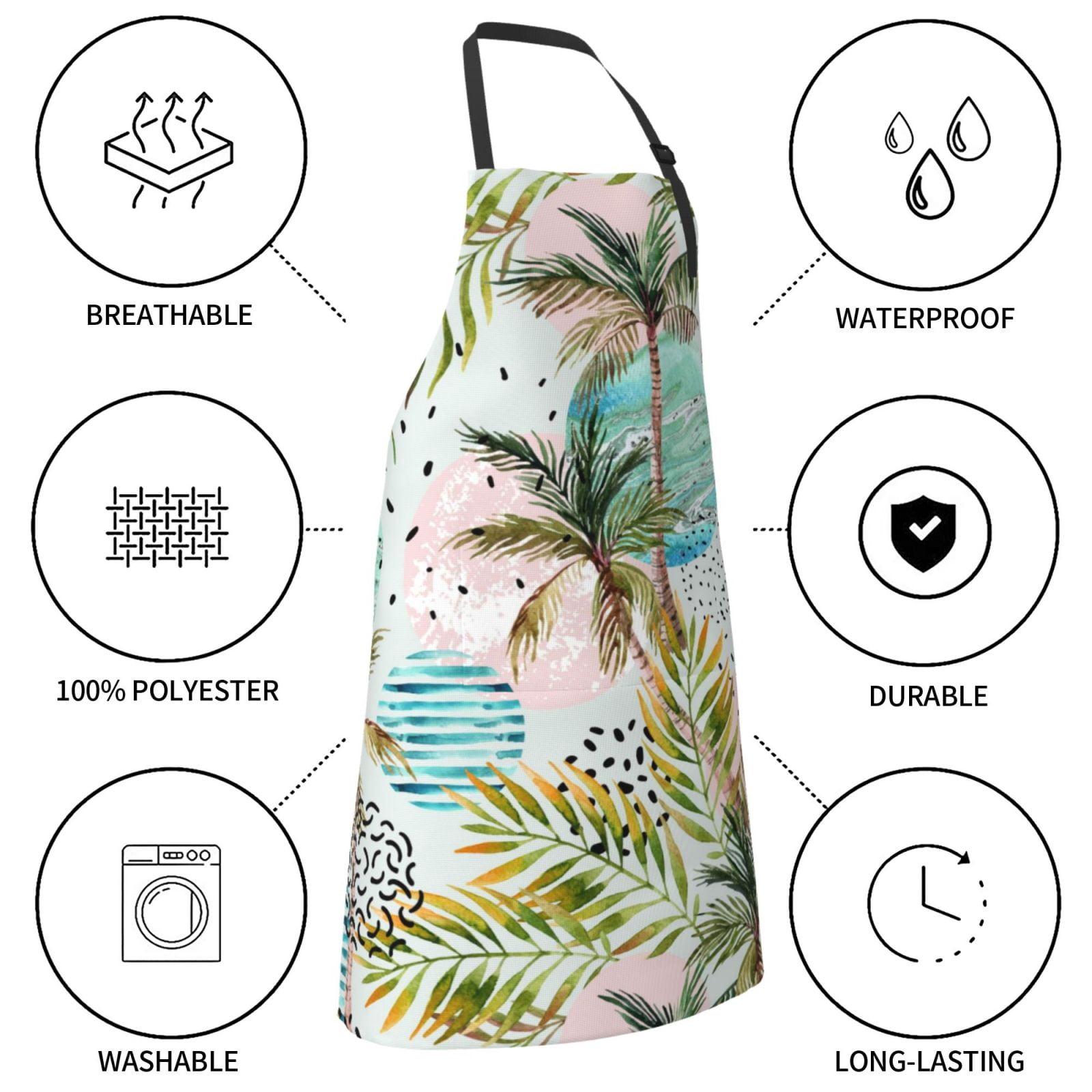 Kdxio Watercolor Palm Tree Apron with Pockets Adjustable Kitchen Aprons for Men Women Waterproof Aprons for Cooking,Drawing,Crafting, Baking Household Cleaning