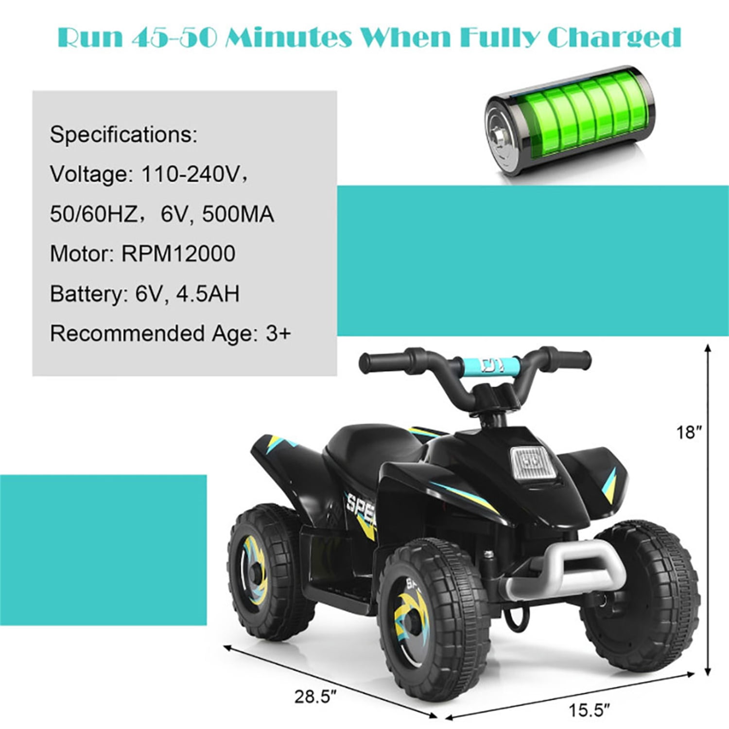 Barara King 6 V Powered Ride-On Toy ATV Quad with Foot Pedal