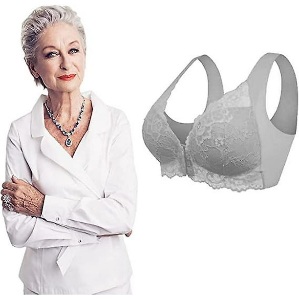 Large Size Bra For Older Women Front Closure, Valentine's Day, Back  Seamless Lace Bra(gray