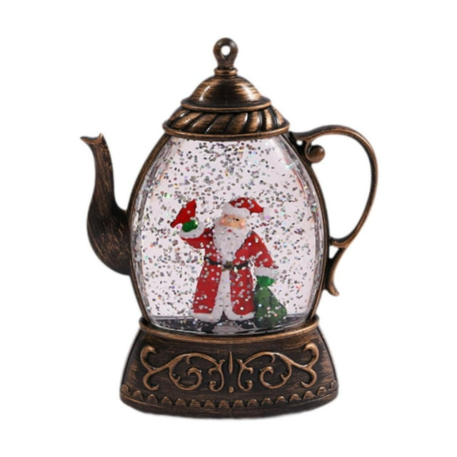 Luz de tetera,Tetera con luz nocturna brillante,decoración navideña,Adorno decorativo con lámpara de tetera de Navidad,Decoración de Manualidades decorativas,Lámpara de Marrón