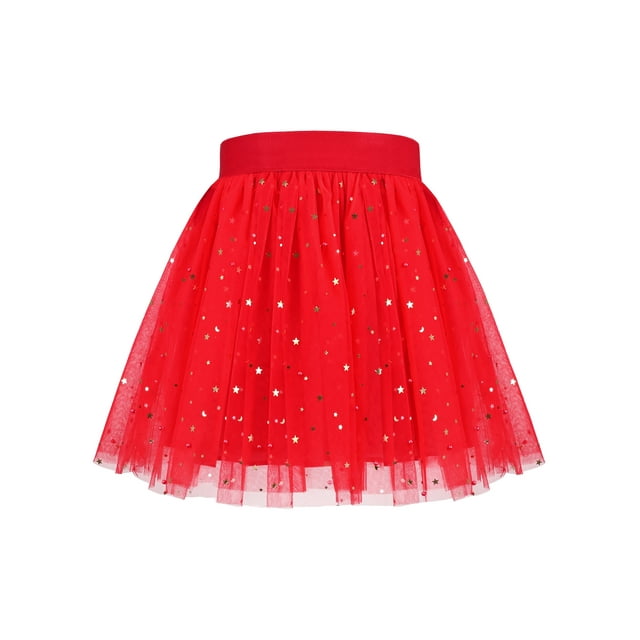 Jupe Fille Rouge Scintillante Étoile Lune Ballet Tutu Tulle Élastique Fête 6 Ans