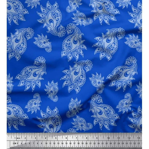 Soimoi Blue Cotton Duck Fabric Paisleys Paisley Decor Fabric Printed Yard 42 Inch Wide