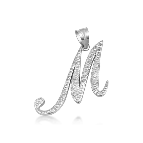 .925 Sterling Silver Cursive Letter Script "M" CZ Initial Pendant Necklace with 16" Chain
